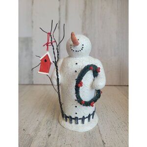 Dept 56 Snowman crackle paper mache bird Snowman Xmas‎ figure decor